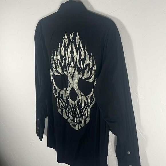 🔥 BROOKS & DUNN Collection Panhandle Slim “Flaming Skull” Western Snap Shirt Lg - Picture 3 of 10